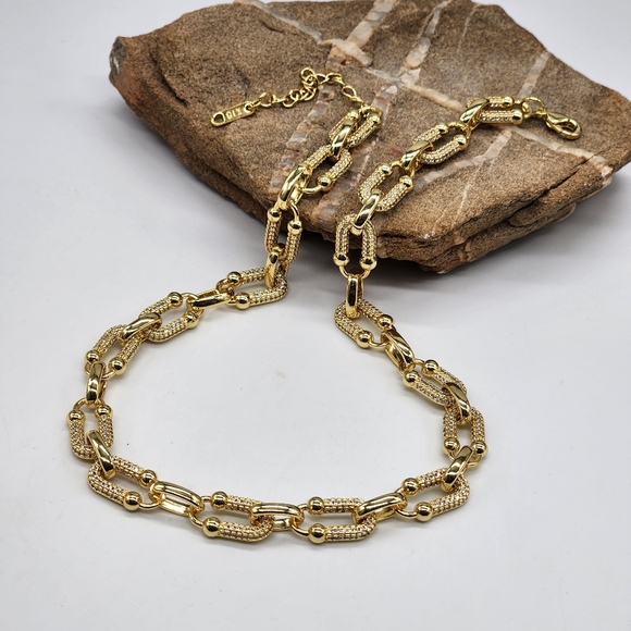 Premium Chunky Necklace Rhodium 18K Gold Plated Chain White Topaz - Picture 10 of 11